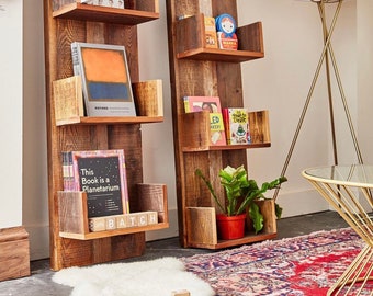 Reclaimed Wood Leaning Bookcase Display Tower