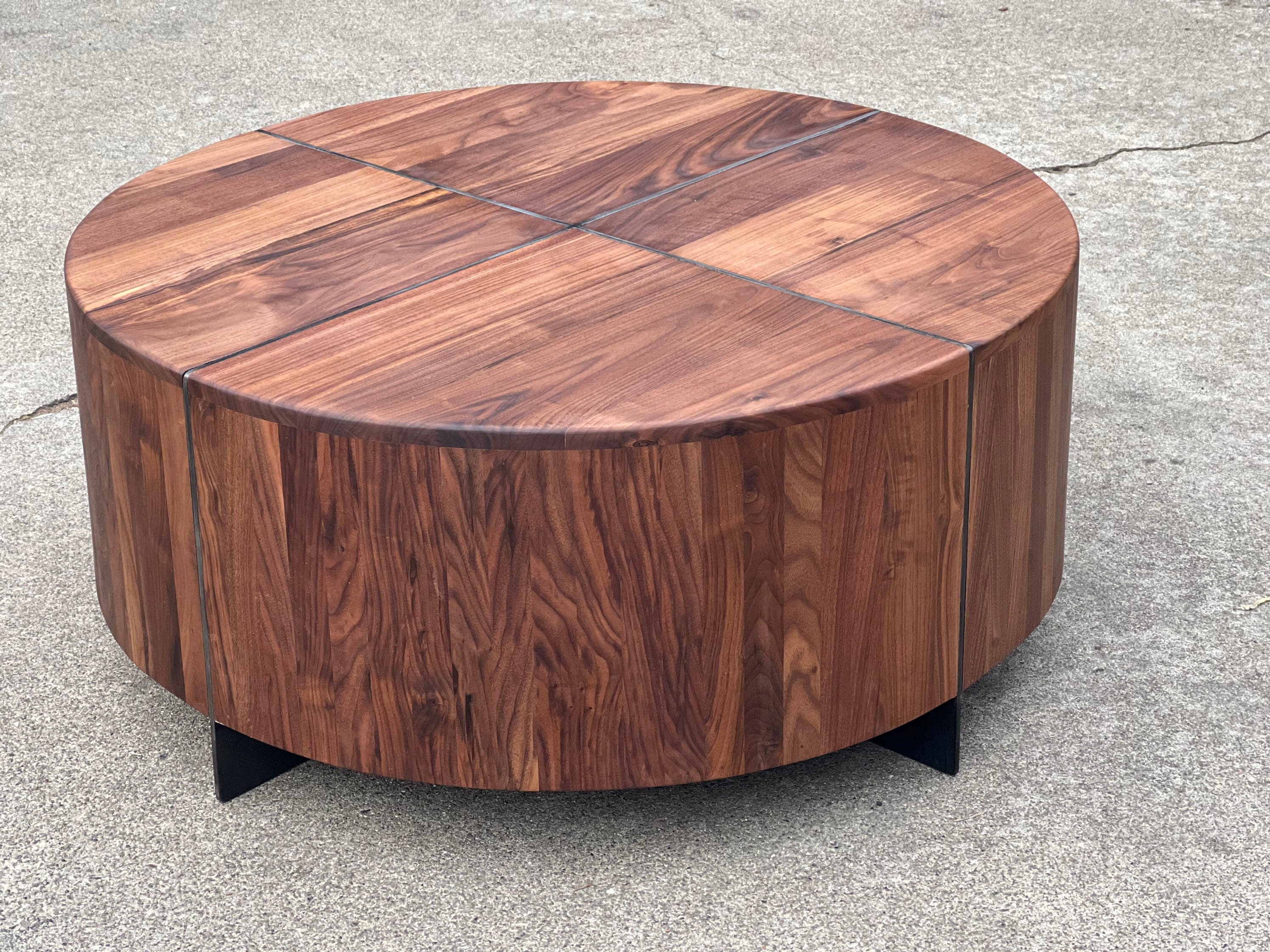 Round Coffee Table Walnut and Industrial Steel - Etsy