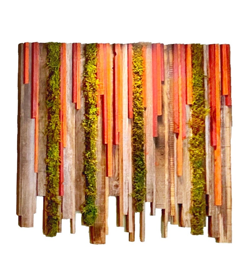 Sunset Hanging Garden rustic reclaimed redwood wood and moss Wall Art Panel image 5