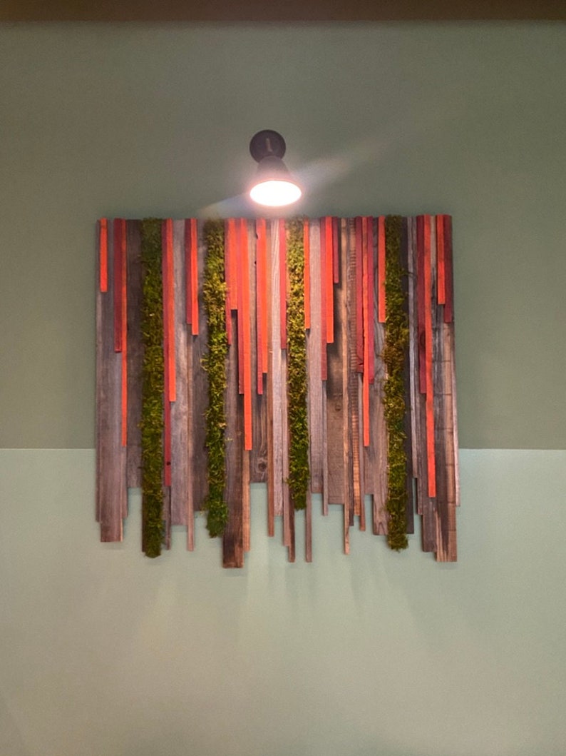 Sunset Hanging Garden rustic reclaimed redwood wood and moss Wall Art Panel image 9