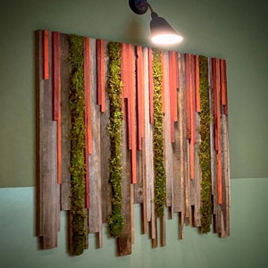 Sunset Hanging Garden rustic reclaimed redwood wood and moss Wall Art Panel image 7