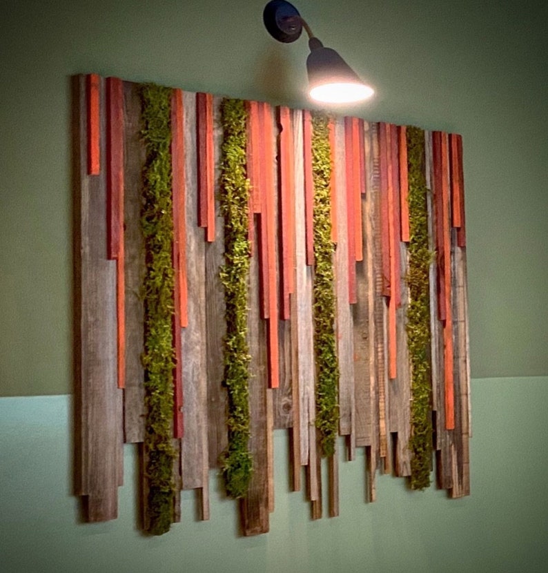 Sunset Hanging Garden rustic reclaimed redwood wood and moss Wall Art Panel image 7