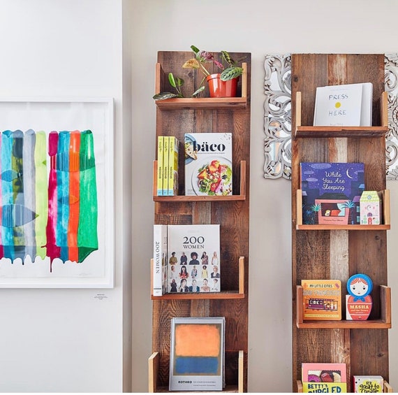 Reclaimed Wood Leaning Bookcase Display Tower Etsy