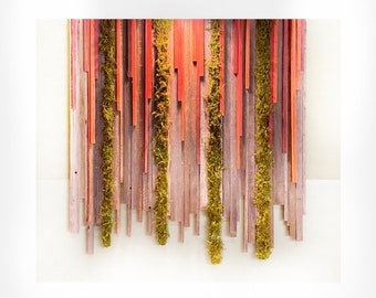 Sunset Hanging Garden rustic reclaimed redwood wood and moss Wall Art Panel