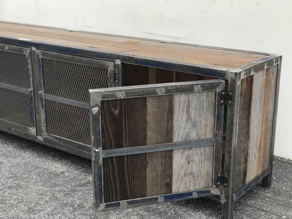 Industrial Style Rustic wood and metal Entertainment Cabinet Etsy