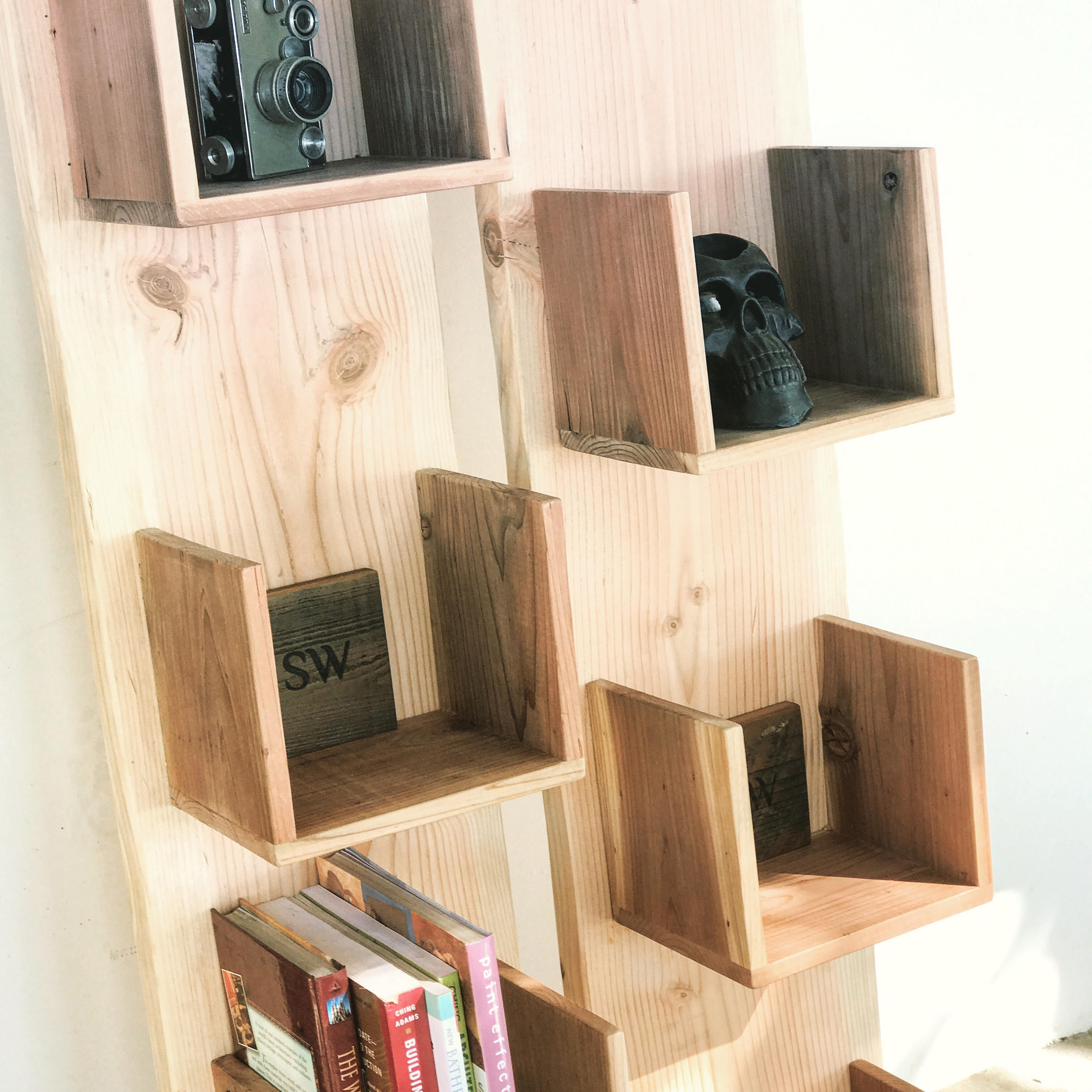 Reclaimed Wood Leaning Bookcase Display Tower Etsy