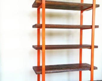 Reclaimed Wood Bookcase Orange Frame