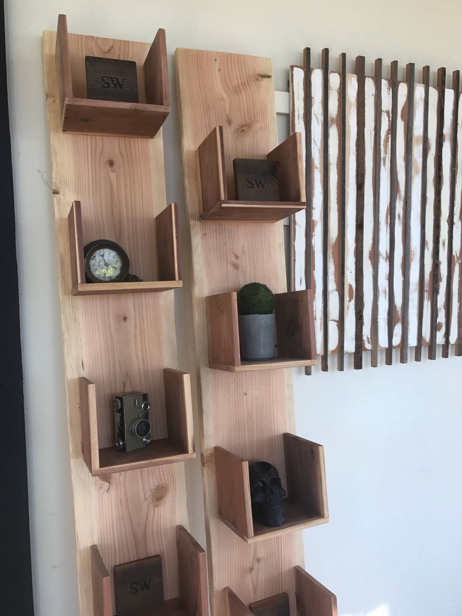 Reclaimed Wood Leaning Bookcase Display Tower Etsy