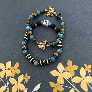 Set di braccialetti astrologici — Segni zodiacali (Sole, Luna) — Oli essenziali — Braccialetti con perline — Pietra lavica — Aromaterapia