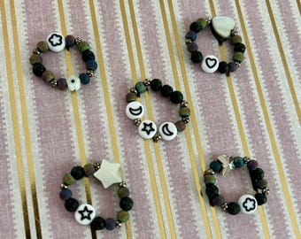 Juego de anillos de aromaterapia con cuentas de lava: anillos de morganita de doble vuelta