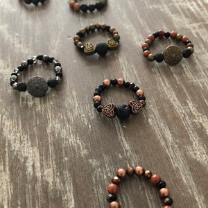 Anillo apilable difusor de aceite esencial Conjunto de 3 -- Anillos de aromaterapia -- Lava natural y piedras preciosas imagen 5