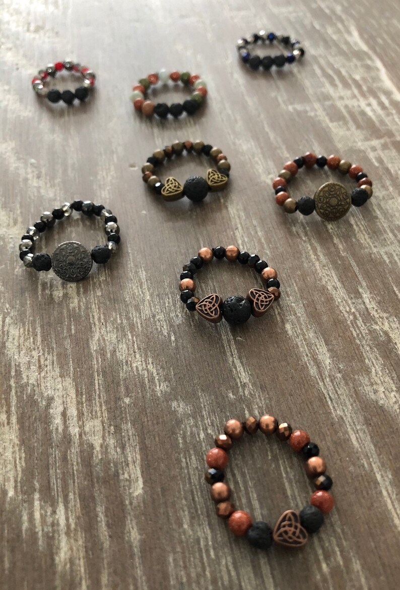 Anillo apilable difusor de aceite esencial Conjunto de 3 -- Anillos de aromaterapia -- Lava natural y piedras preciosas imagen 5