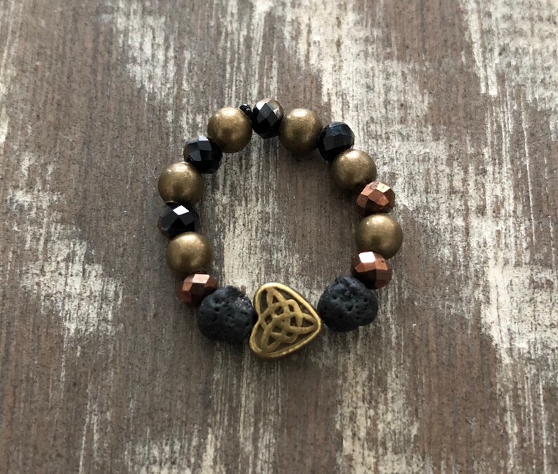 Anillo apilable difusor de aceite esencial Conjunto de 3 -- Anillos de aromaterapia -- Lava natural y piedras preciosas imagen 2