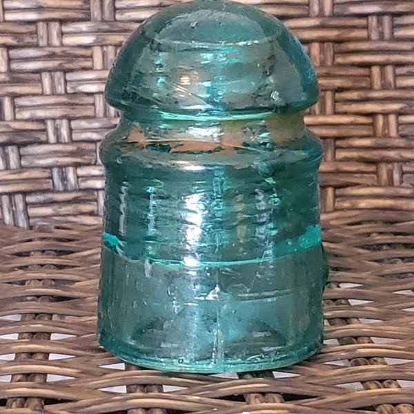 Vintage Aqua Blue Glass Insulator w/ Embossed Star On The Base and stamped "3" on top