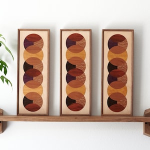 Geometric Overlapping Circles, Natural Wood Inlay, Modern Circle Art, Round Minimalist Wall Hanging image 1