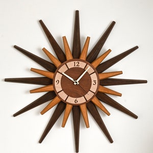Starburst Clock, Mid Century Wall Clock, Retro Atomic Design, Handmade From Recycled Guitar Wood by Blackwell Woodworks image 1