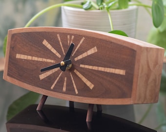 Mid Century Modern Desk Clock, Handmade Retro Clock, MCM Wood Design, Modern Office Desk Furniture
