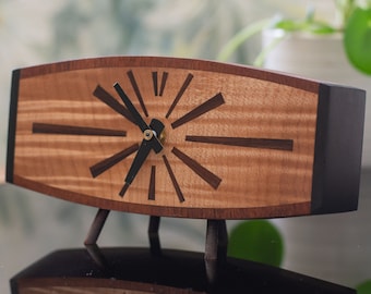 Mid Century Clock, MCM Handmade Wood Retro Design, Modern Office Desk Furniture