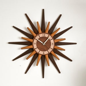 Starburst Clock, Mid Century Wall Clock, Retro Atomic Design, Handmade From Recycled Guitar Wood by Blackwell Woodworks image 2