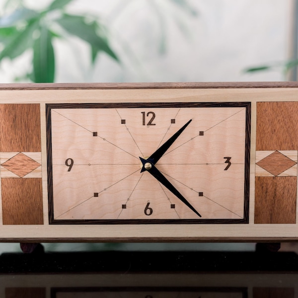 Art Deco Rhythm Clock, Mid Century Mantel Clock with Maple Face by Blackwell Woodworks