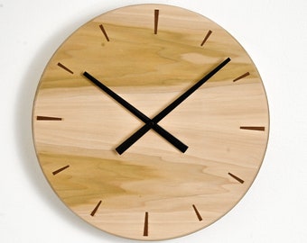 Modern Wood Wall Clock, Large Round Wood Clock, Mid Century Handmade Decor