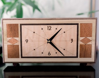 Art Deco Rhythm Clock, Mid Century Mantel Clock with Maple Face by Blackwell Woodworks