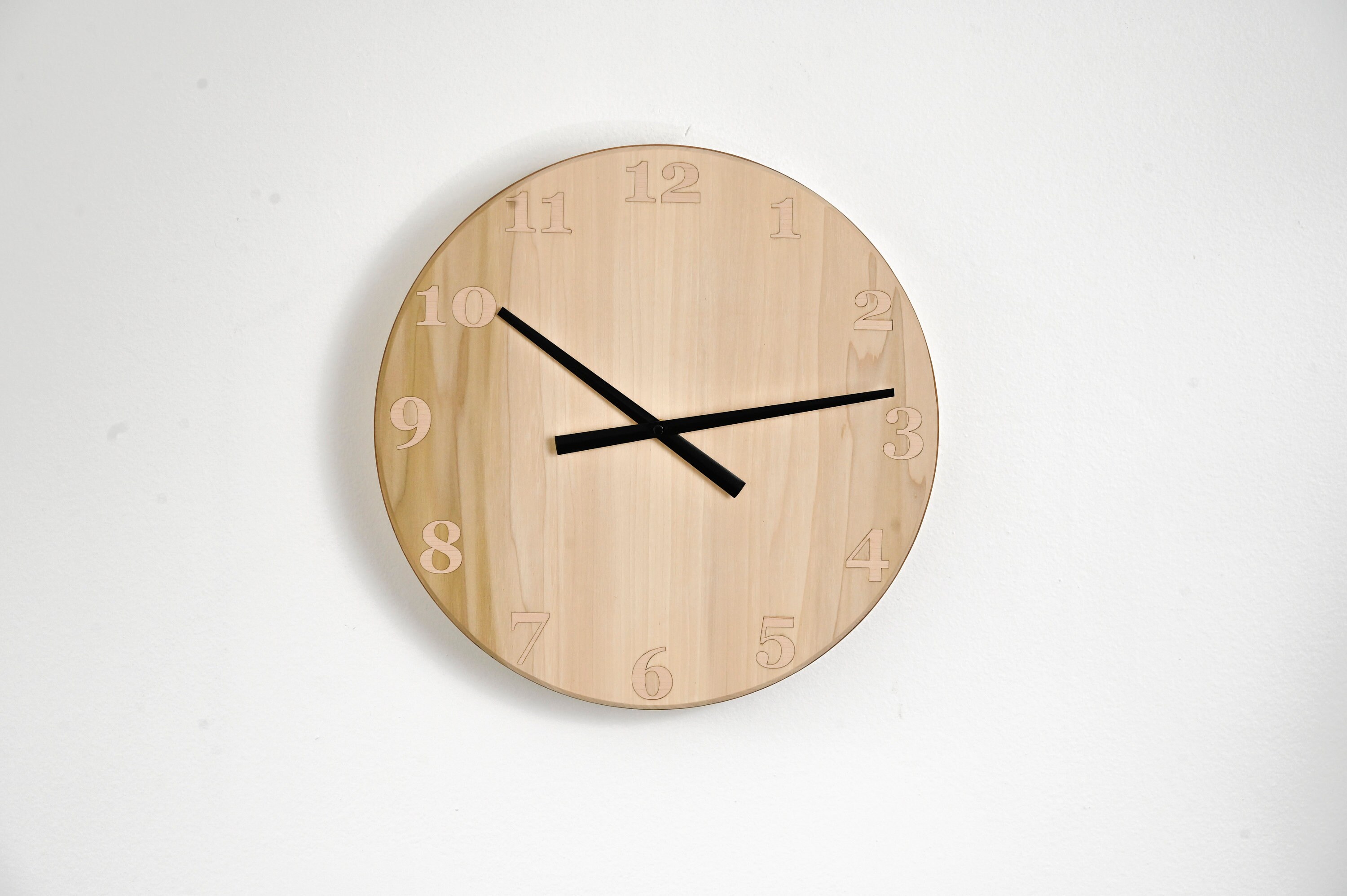 Large Round Wood Clock, Modern Wall Clock, White on White, Handmade Mid