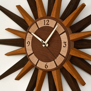 Starburst Clock, Mid Century Wall Clock, Retro Atomic Design, Handmade From Recycled Guitar Wood by Blackwell Woodworks image 4