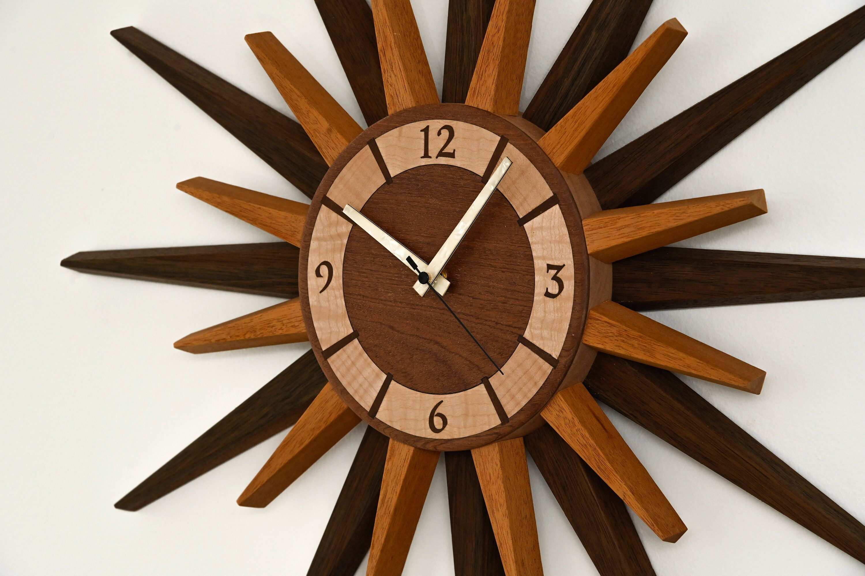 Starburst Clock, Mid Century Wall Clock, Retro Atomic Design, Handmade