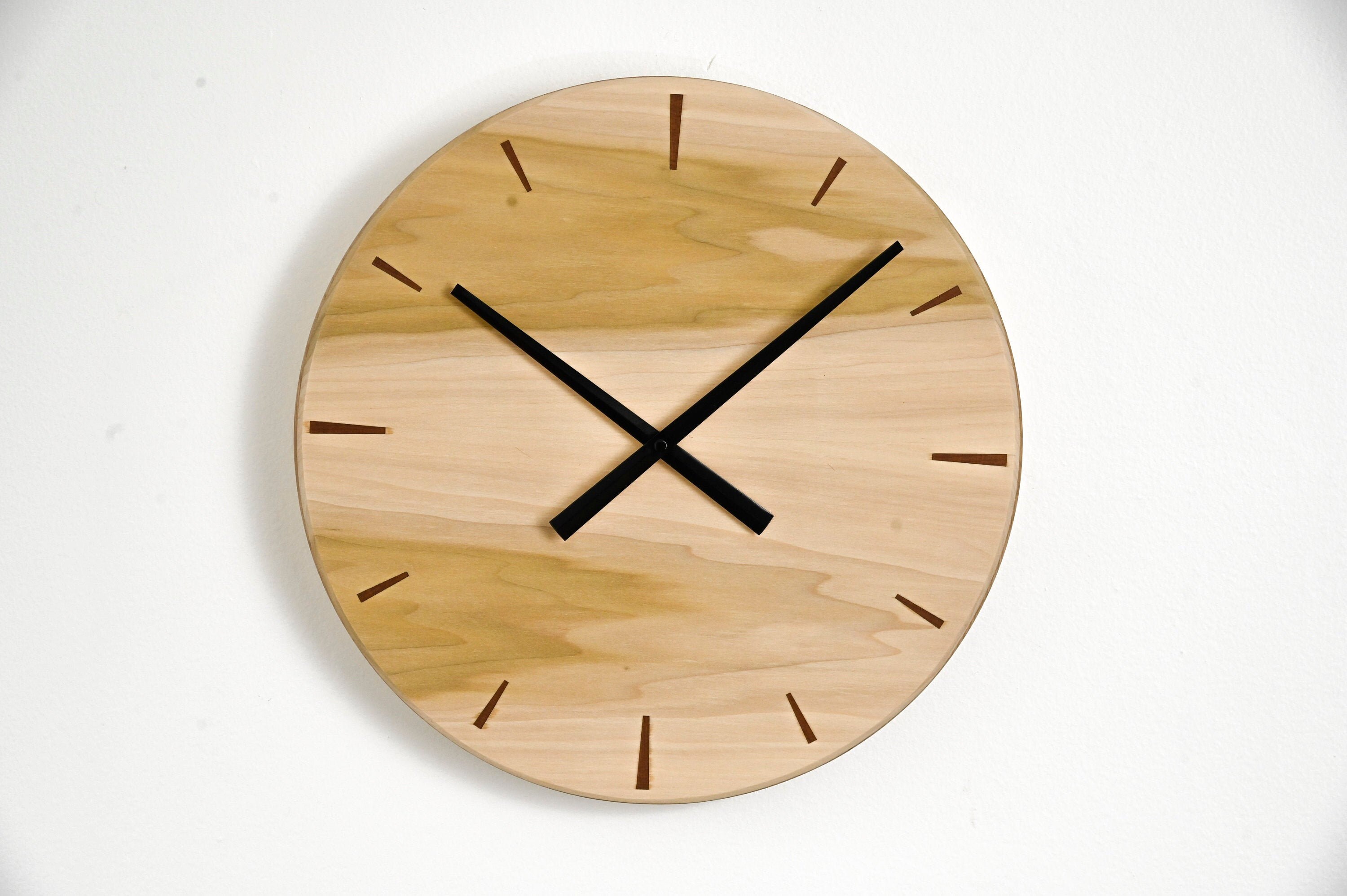 Modern Wood Wall Clock, Large Round Wood Clock, Mid Century Handmade