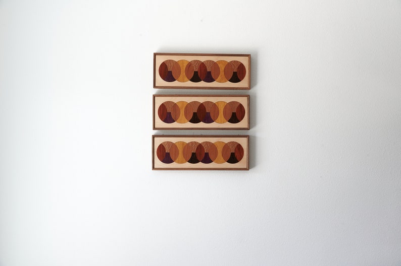 Geometric Overlapping Circles, Natural Wood Inlay, Modern Circle Art, Round Minimalist Wall Hanging image 5