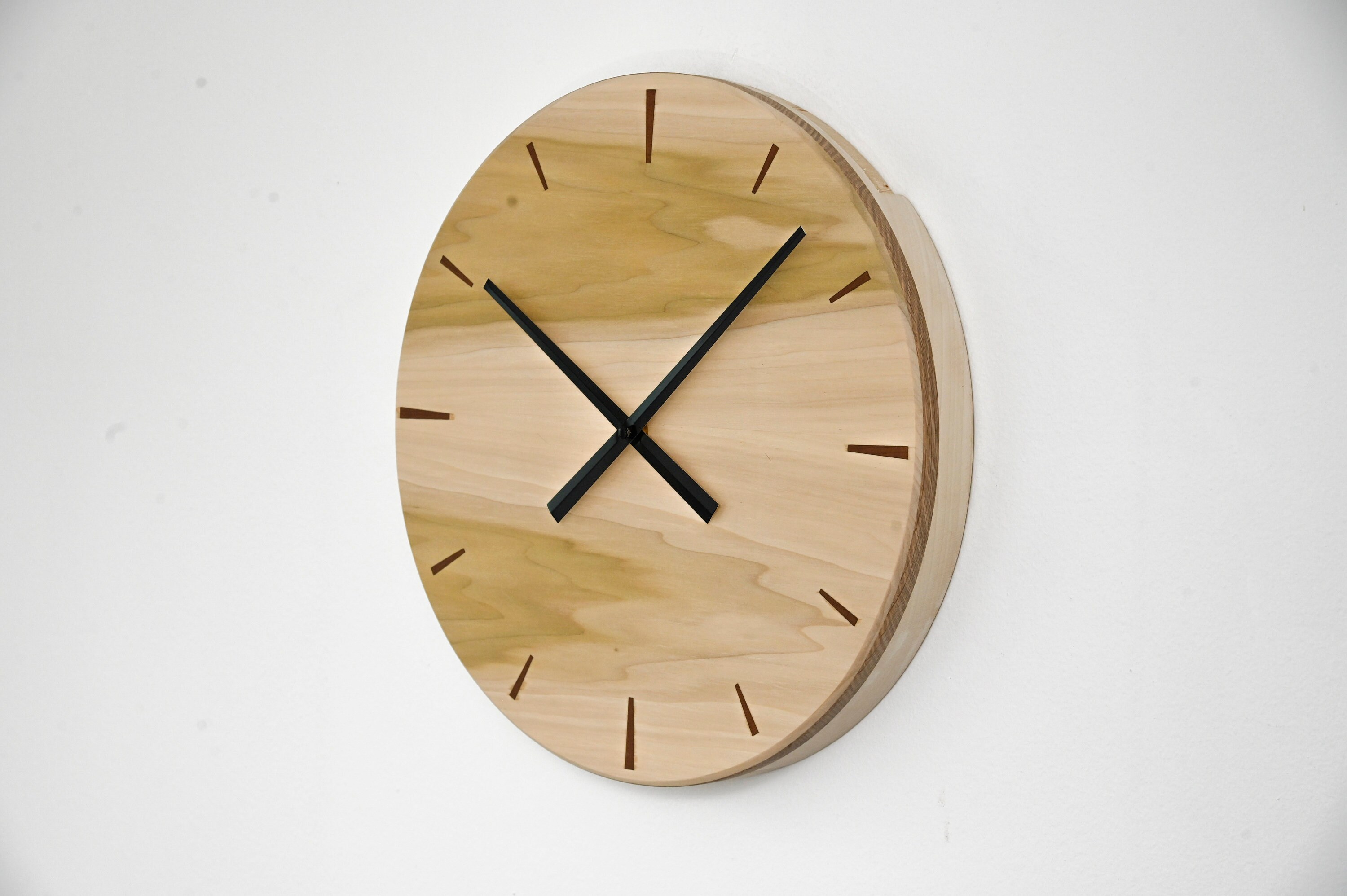 Modern Wood Wall Clock, Large Round Wood Clock, Mid Century Handmade