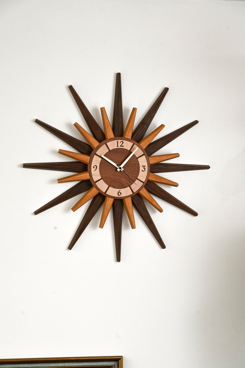 Starburst Clock, Mid Century Wall Clock, Retro Atomic Design, Handmade From Recycled Guitar Wood by Blackwell Woodworks image 2