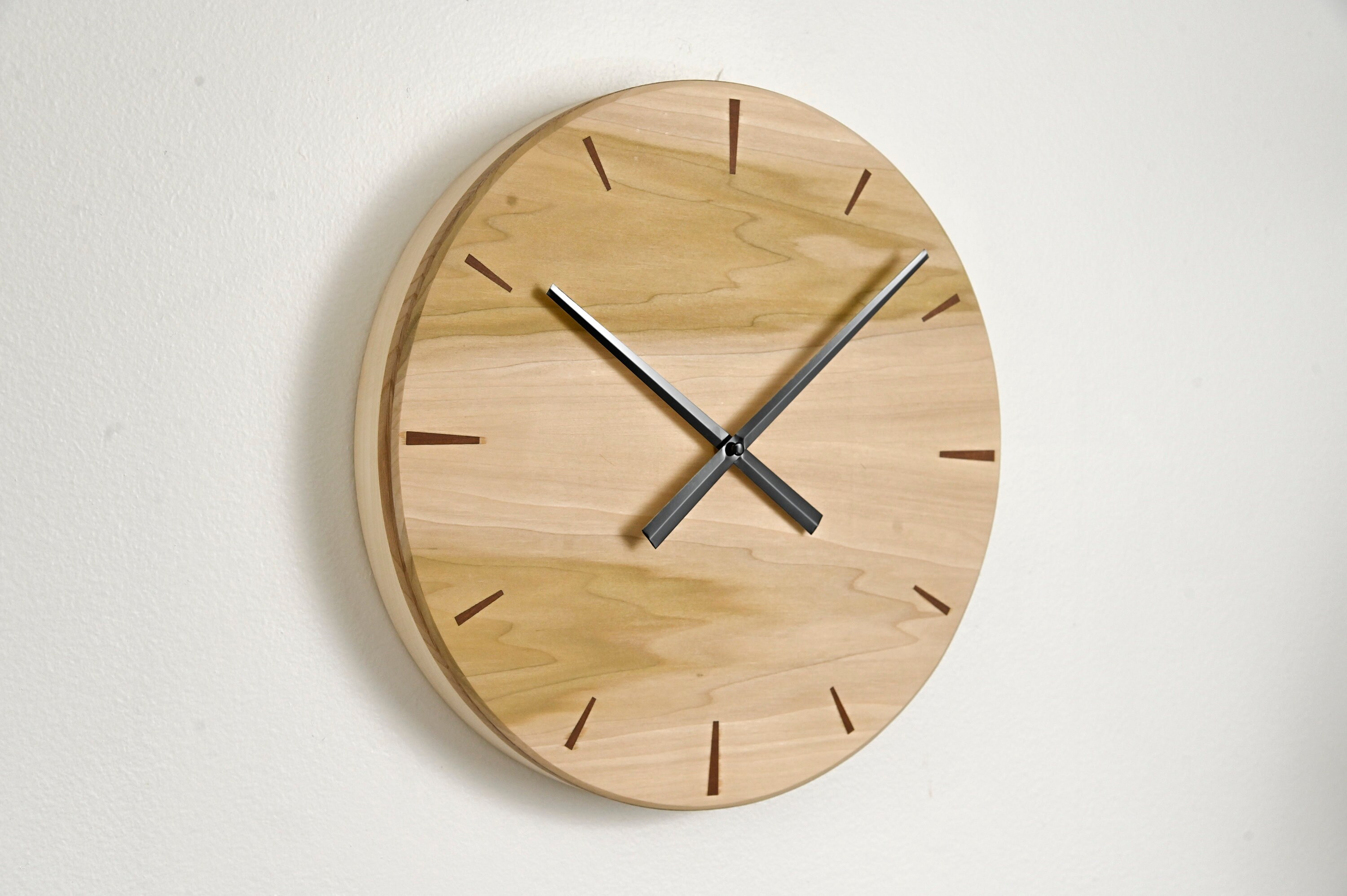 Modern Wood Wall Clock, Large Round Wood Clock, Mid Century Handmade