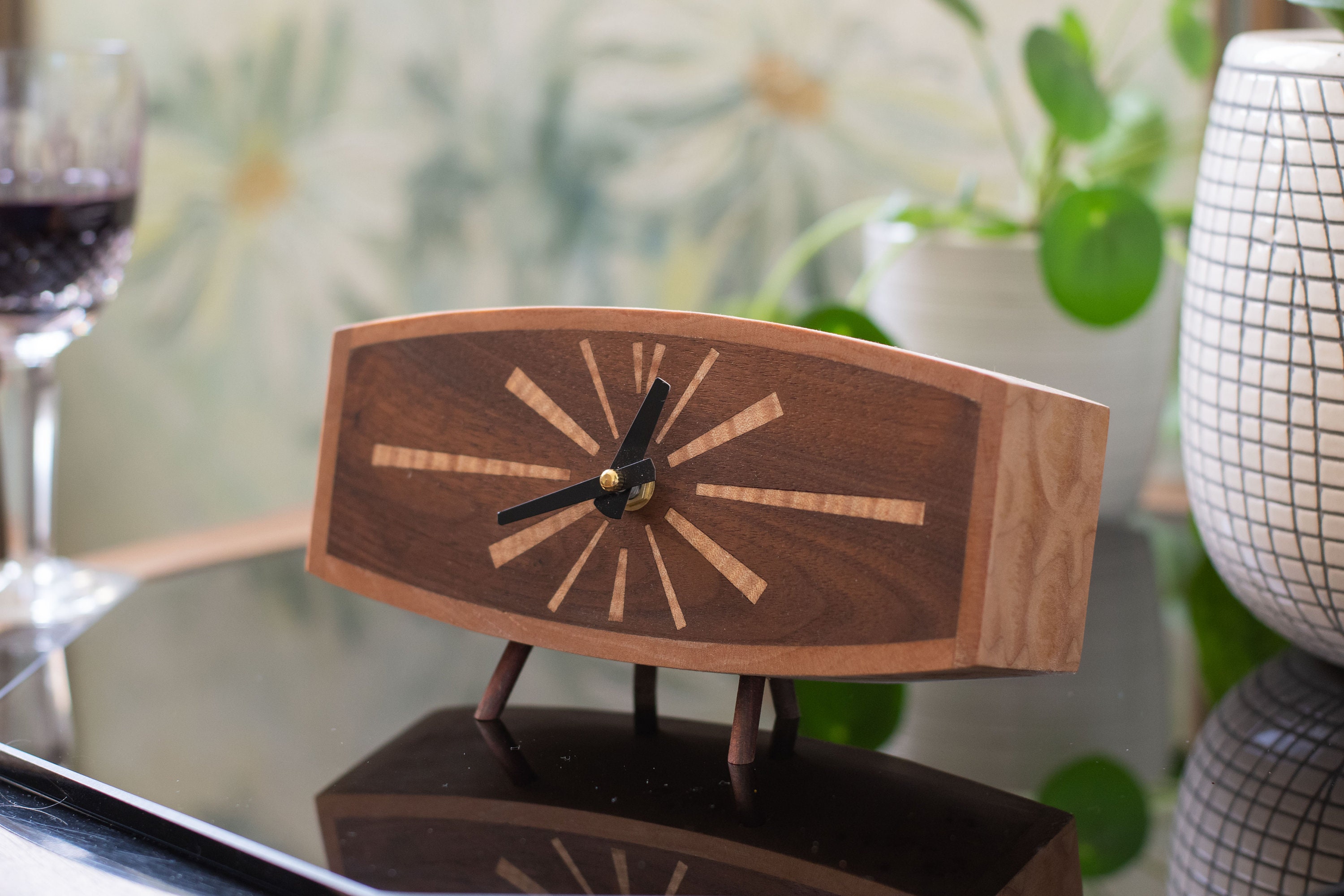 Stadium Blackwell Woodworks Mid Century Modern Desk Clock, Handmade