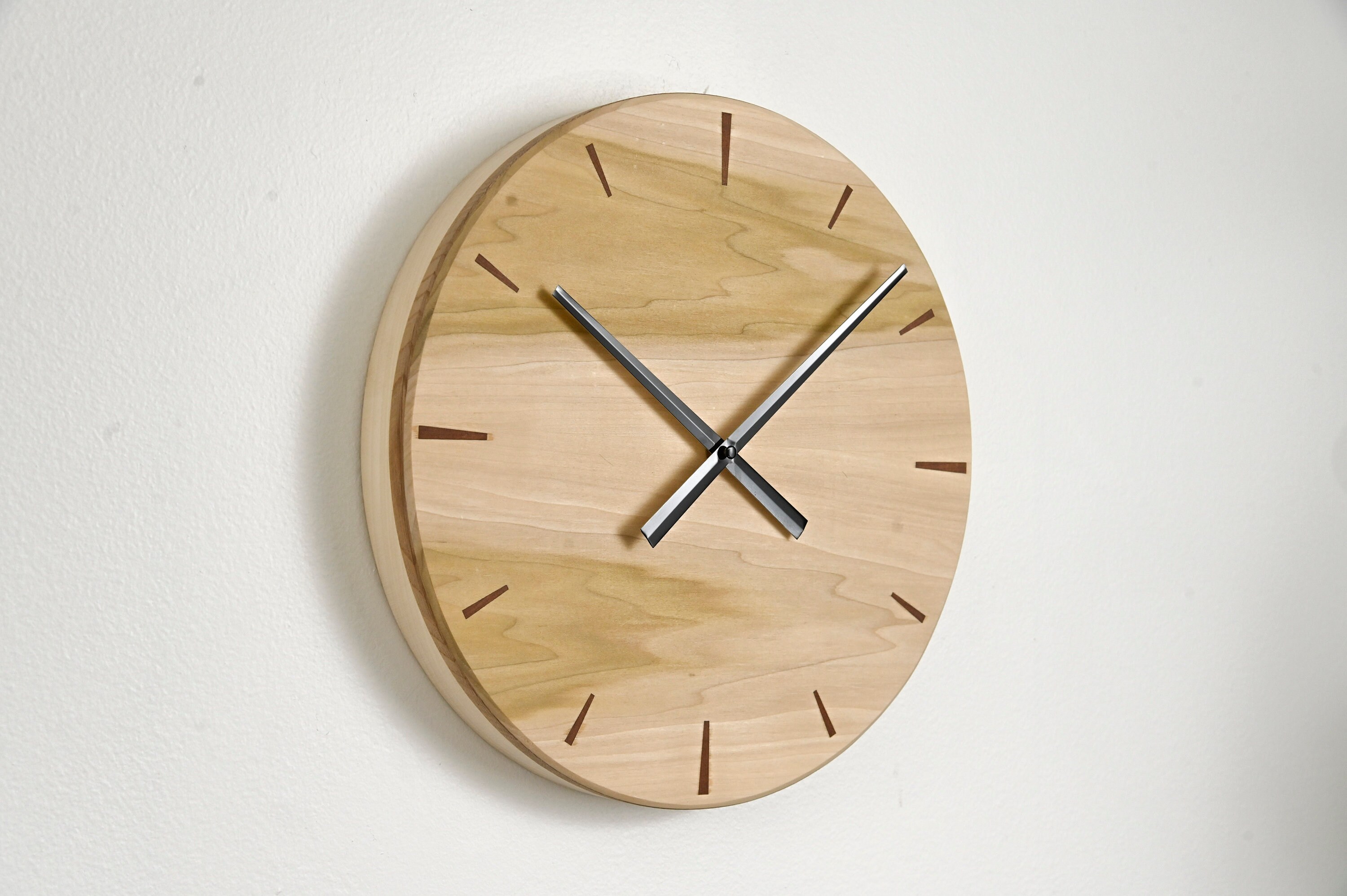 Modern Wood Wall Clock, Large Round Wood Clock, Mid Century Handmade