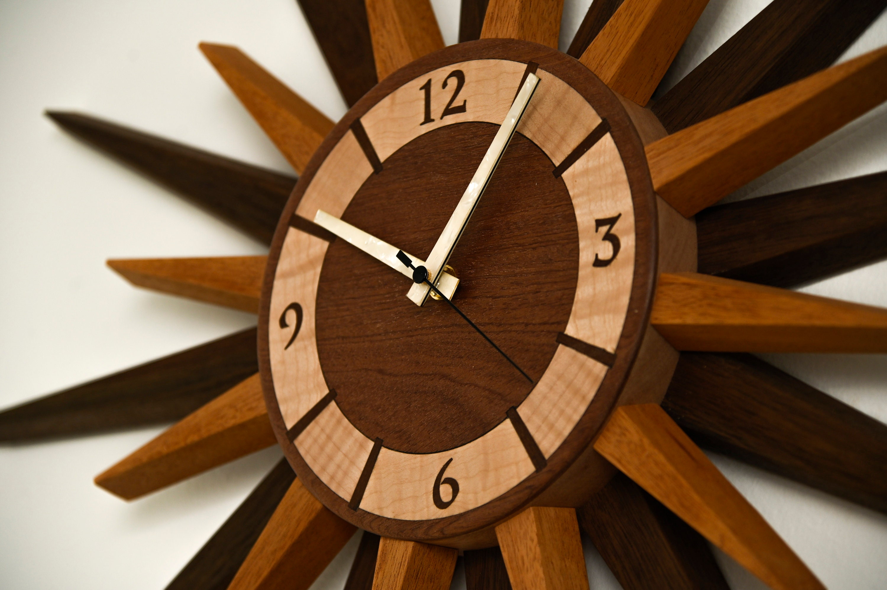 Starburst Clock, Mid Century Wall Clock, Retro Atomic Design, Handmade
