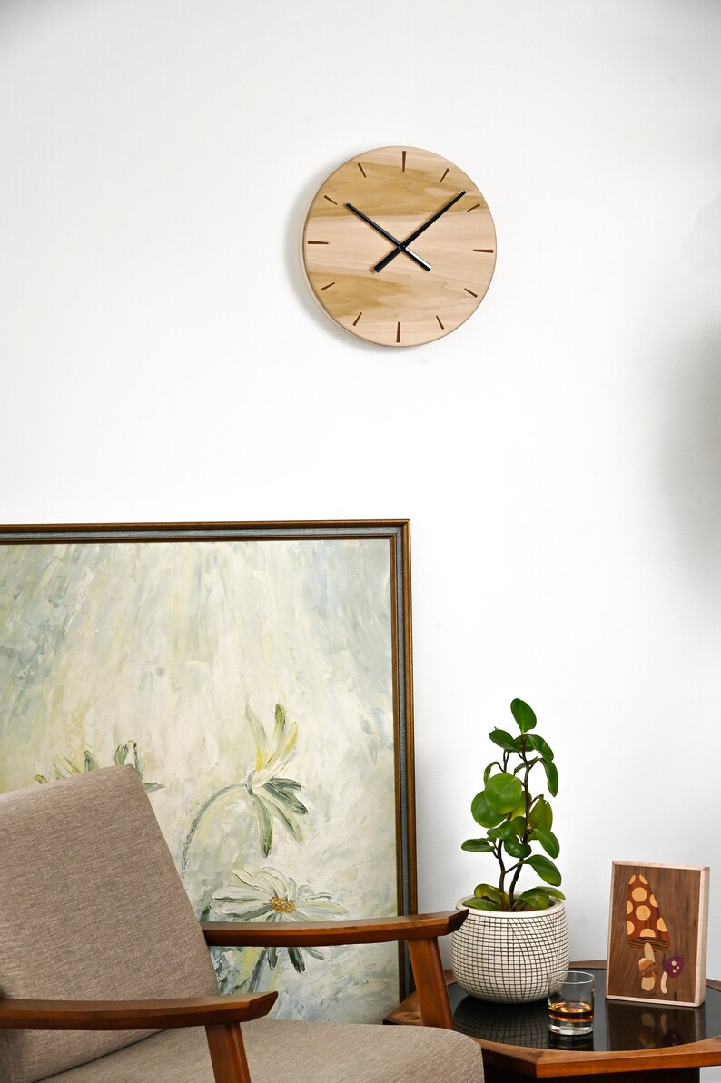 Modern Wood Wall Clock Large Round Wood Clock Mid Century Etsy