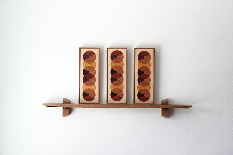 Geometric Overlapping Circles, Natural Wood Inlay, Modern Circle Art, Round Minimalist Wall Hanging image 3