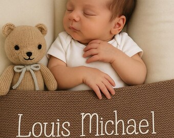 Personalized Knit Baby Blanket: Embroidered Baby Shower Gift.