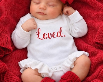 Embroidered Baby Girl Knit Romper-First Valentines Gift.