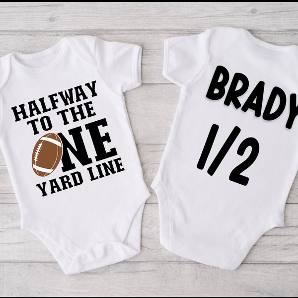 Football Half Birthday Bodysuit-Halfway To One Yard Line-Boys Half Birthday-Football 1/2 birthday-Personalized Half Birthday