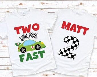 Racecar birthday shirt  |  Two fast race car shirt  | Racecar birthday party  |  Birthday Boy shirt | Race car t-shirt | Custom racing shirt