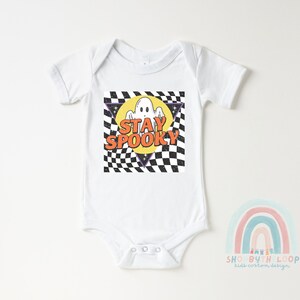 Retro Ghost Stay Spooky Baby Bodysuit-Halloween Adult,Toddler,Youth Shirt-Natural Kids Shirt.