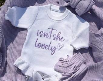 Newborn Girl Romper, Isn't She Embroidered Knit, Coming Home Outfit