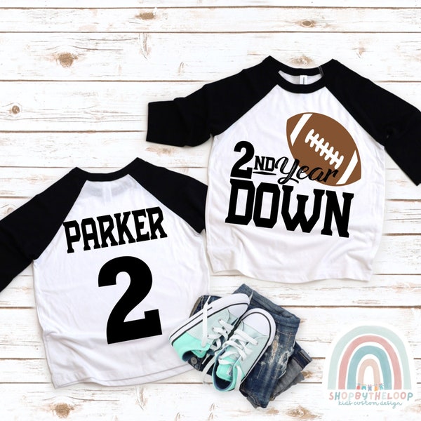 Football 2nd Birthday Bodysuit-Second Year Down-ANY AGE-Boys 2nd Birthday-Football 2nd Birthday-Personalized Second Birthday