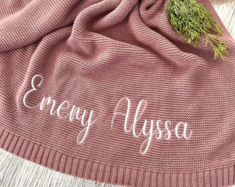 Embroidered Blanket With Name // Custom baby boy blanket // Newborn Baby Gift // Soft Breathable Cotton Knit // Baby shower Gift.