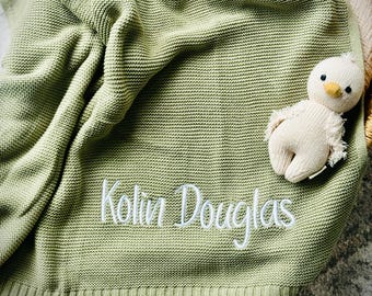 Embroidered Name Blanket, Custom Cotton Knit Baby Gift