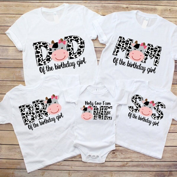 Family Cow Birthday Shirts// Family Farm Birthday Shirts //Holy Cow I'm One Birthday//Girl First Birthday // Moo Moo Birthday Shirt.