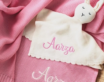 Personalized Embroidered Baby Blanket & Bunny Lovey Gift Set